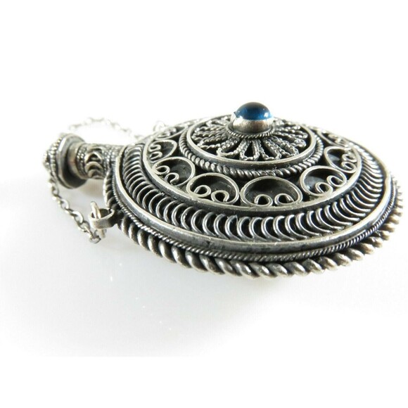 Palestine Sterling Round Perfume Scent Flask Fancy Chatelaine Perfume Bottle - Picture 4 of 12